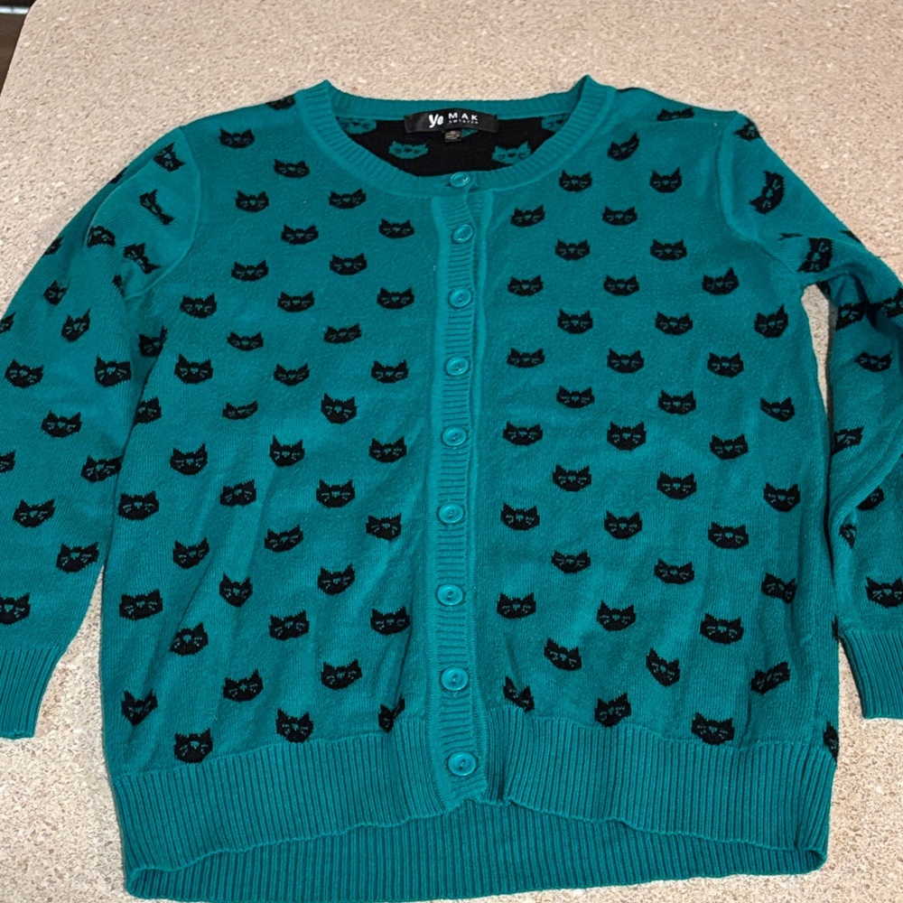 Teal Cat Pattern Sweater